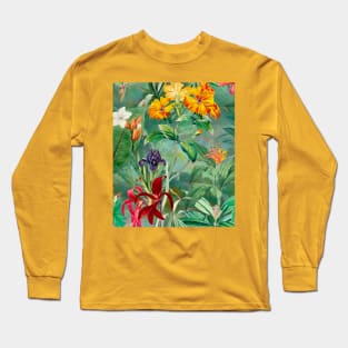 Colorful tropical floral leaves botanical illustration, tropical plants,leaves and flowers, green  leaves pattern Long Sleeve T-Shirt